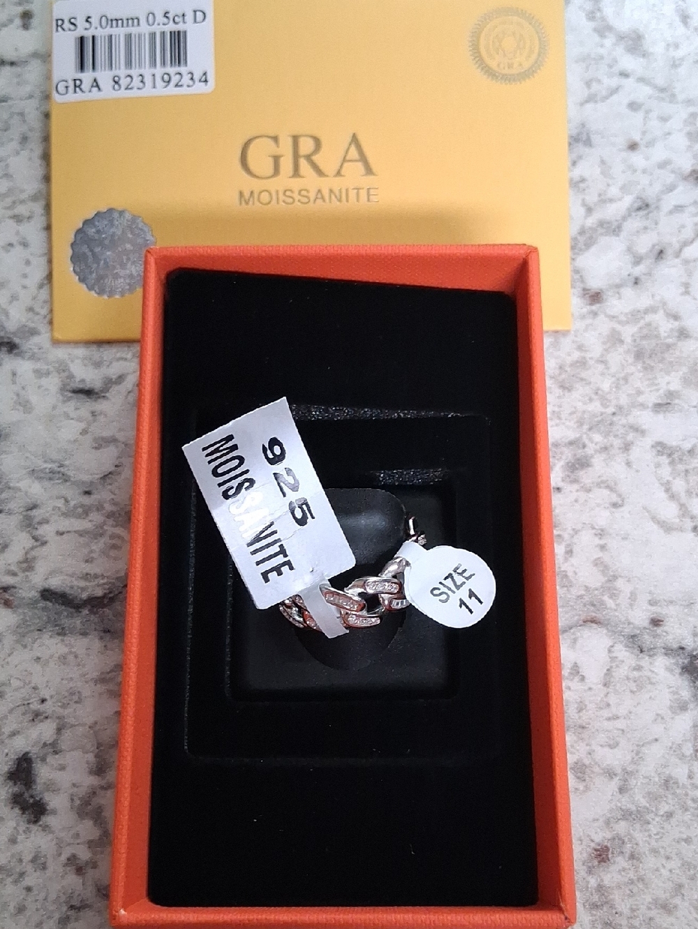 GRA Moissanite Sterling Silver Ring  - Size 11